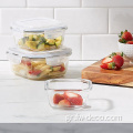 Borosilicate Glass Square Food Storage με πλαστικό καπάκι